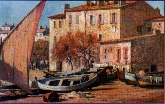 Paint of the old harbor of Sanary